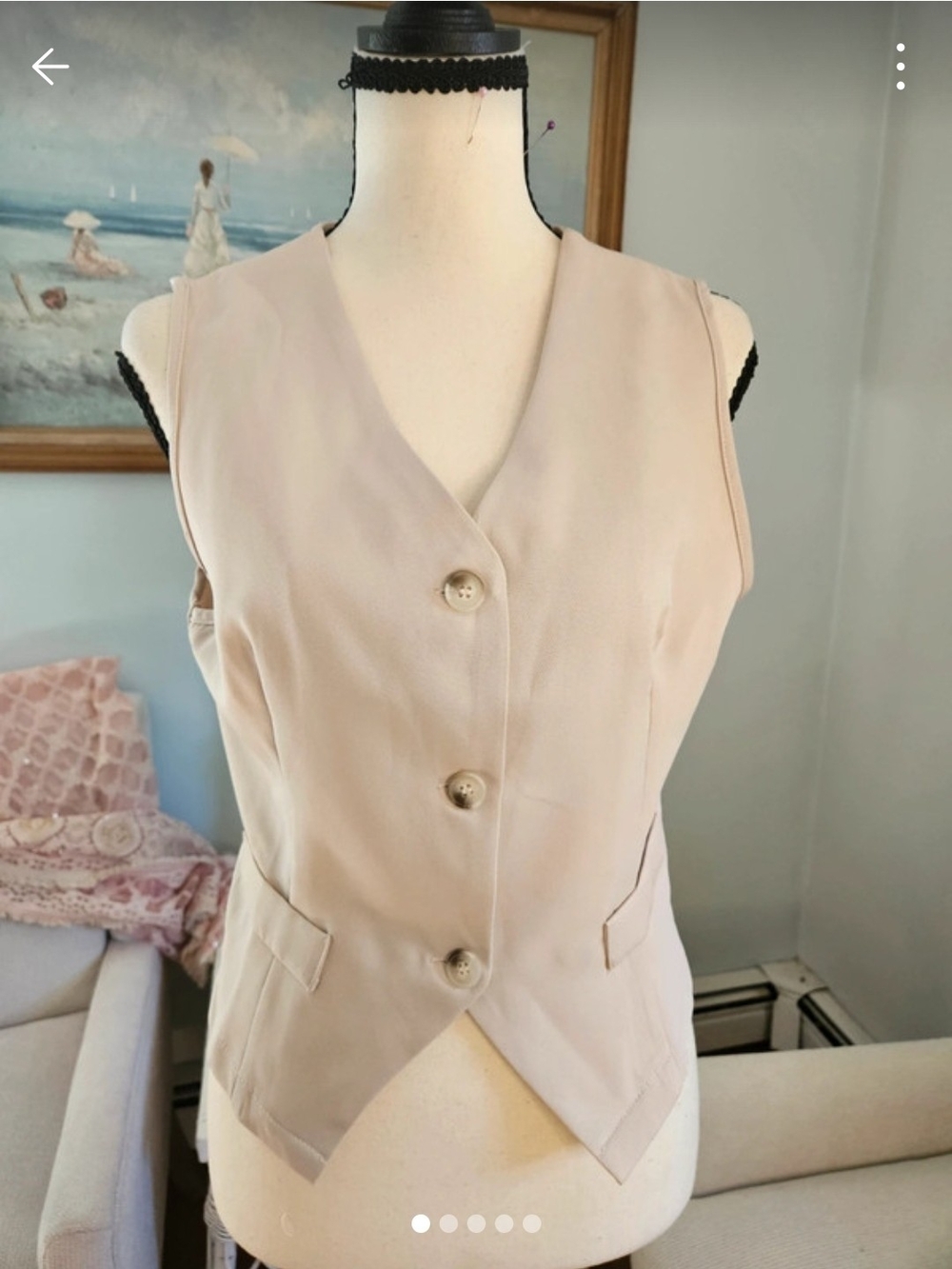 Sleeveless V-Neck Button Vest Top in Light Beige Y2K